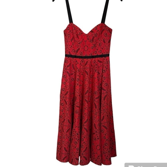 ASOS Dress Spaghetti Strap Prom Formal Red Full Skirt Floral Corset Bodice Sz 0 - Picture 1 of 11